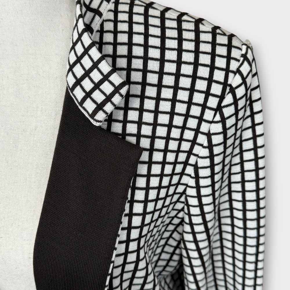 MISOOK Heritage Knit Open Front Jacket Blazer Black White Checkered Womens Large - Picture 10 of 10